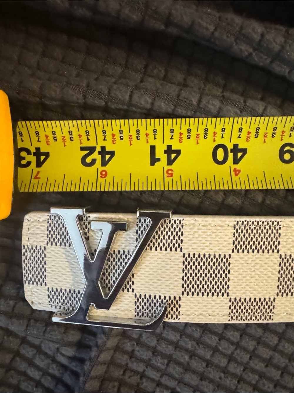 Louis Vuitton Damier Azur Canvas Belt with Silver LV Buckle - Cream/Brown🔥New! - Picture 6 of 9